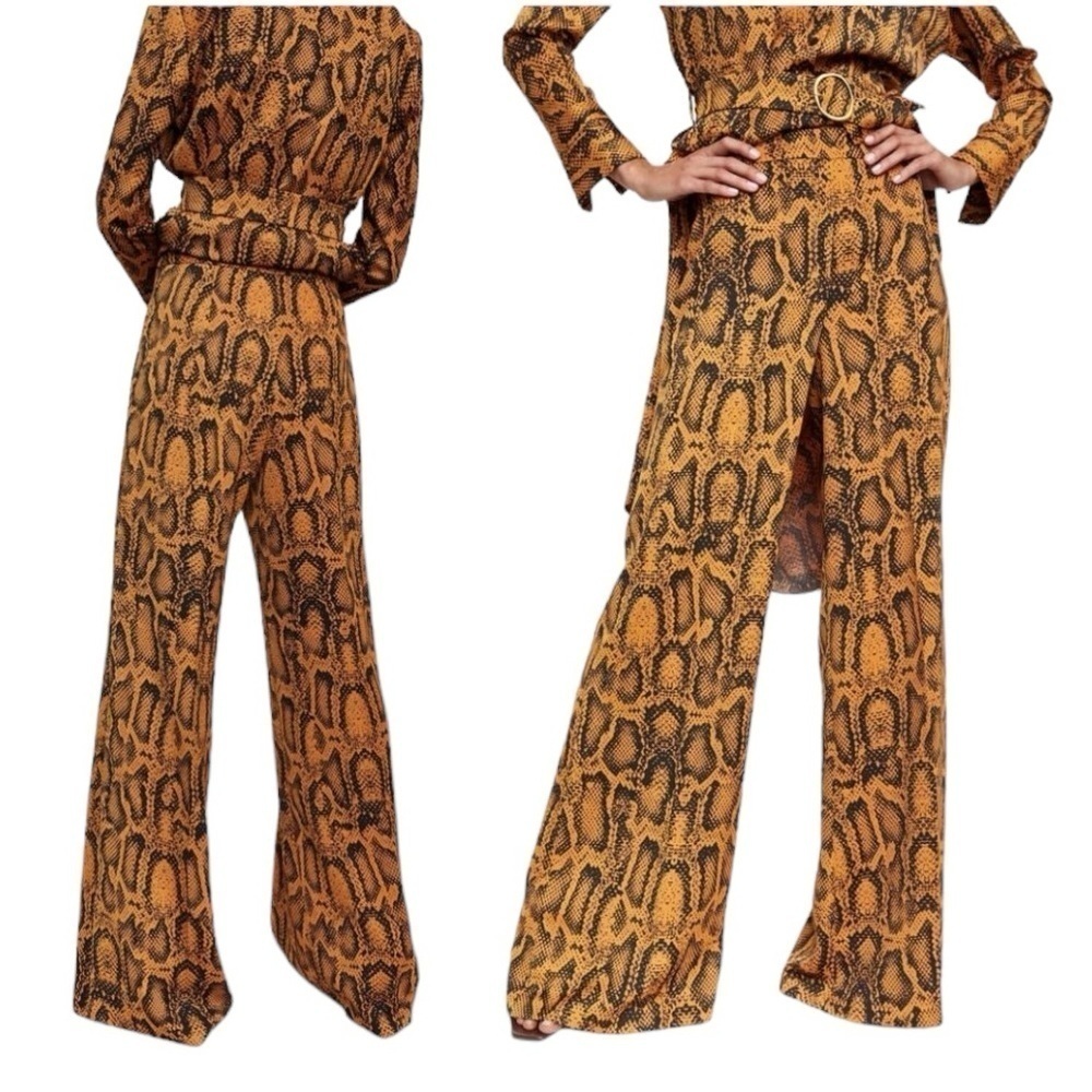 Zara Snake Print Wide Leg High Waisted Pant Bloggers Fave Nwot